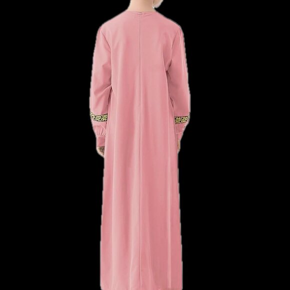 Abetteric Kids Girls Long Sleeve Abaya Dress Muslim Islamic Kaftan Printed Maxi - Picture 13 of 14